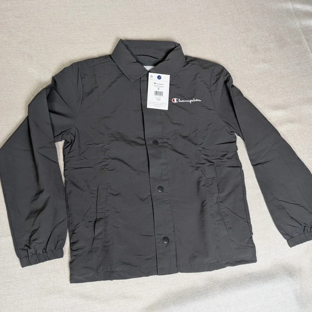 Champion Coach Nylon Jacket Kids Size M 10/12 Iron Grey NWT Fleece Lined C9350W